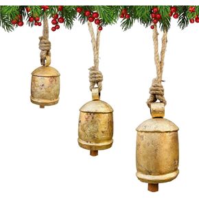 أجراس عيد الميلاد ديكور، أجراس معلقة ذهبية لتزيين عيد الميلاد، أجراس البقرة ديكور عيد الميلاد للوشاح، مجموعة من 3 أجراس ريفية أنيقة، أجراس مزرعة هارموني.