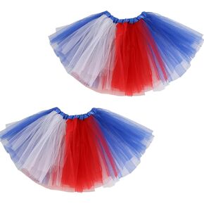 Teens Girls Women Red White Blue Tutu Skirt, 4th of July Tutu USA Star Tulle Skirt for Adult 2PCS