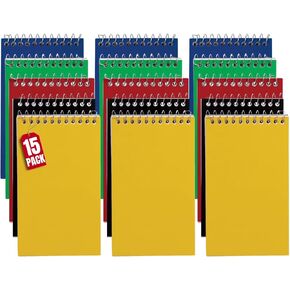 1InTheOffice Wirebound Spiral Memo Books, Memo Pads, 3" x 5", College Ruled, Small Notepad 3x5, Assorted, 75 Sheets/Pad, 15 Pads/Pack