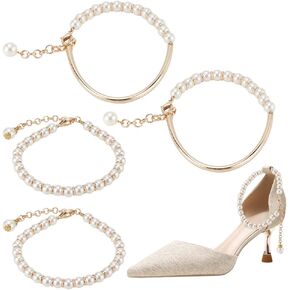 PH PandaHall 4pcs Pearl Shoe Straps Beaded Anklet Decorative Straps High Heel Shoe Straps Shoe Laces Beads Anti Loose Shoelace Detachable Shoe Strap Band for Holding Loose High Heel Shoes
