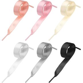 Satin Shoe Laces for Sneakers, 6 Pairs Ribbon Shoe Laces Women Cute Fat Laces 47'' Wide Shoelaces Thick Laces Multicolor Flat Shoestrings Silk Ribbon Laces for Women Girls Sneakers Shoes Decoration