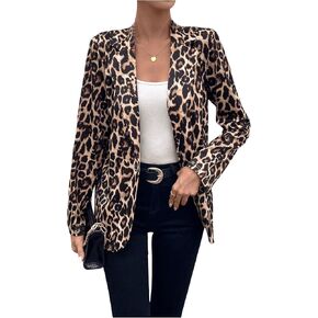 MakeMeChic Women's Leopard Print Blazer Long Sleeve Open Front Lapel Neck Casual Business Jackets