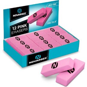 Noverbee- Erasers, Erasers for Kids, Eraser Neon Colors, 12 Pack, Erasers bulk, Erasers for pencils, art and Office Use.