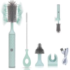 Electric Bottle Brush, 4 Piece Bottle Brush Set with Baby Bottle Brush Cleaner, Nipple Brush, Pacifier Cleaner, Straw Cleaner Brush, Gifts for Newborns and Mothers, Blue