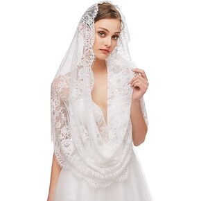 Woeoe Lace Floral Chapel Veils Rectangular Cathedral Wedding Veil Women Head Covering Scarf for Church