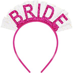 عصابة رأس العروس اللامعة باللون الوردي الساخن مع حجاب قصير لتزيين حفلات توديع العزوبية وعصابة رأس لحفلات الزفاف وحفلات العزوبية وحفلات الزفاف in Kuwait