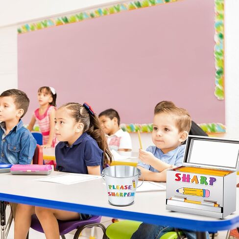 الفولاذ المقاوم للصدأ قلم رصاص موزع حامل القلم العودة إلى المدرسة دلو قلم رصاص مملة مع 2 ملصقات دلو معدني صغير مع مقبض لتخزين أقلام الرصاص السائبة المعلمين الفصول الدراسية (الفضة) in Saudi Arabia
