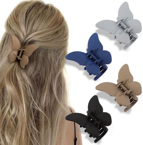 Butterfly Hair Clips for Women and Girls - 4 Pcs 2.36" Nonslip Strong Hold Matte Hair Accessories Clamps Jaw Clips for Thin and Medium Hair, Gifts for in Kuwait