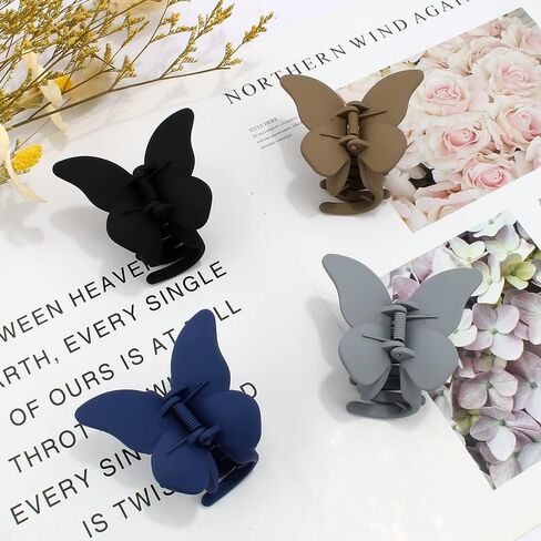 Butterfly Hair Clips for Women and Girls - 4 Pcs 2.36" Nonslip Strong Hold Matte Hair Accessories Clamps Jaw Clips for Thin and Medium Hair, Gifts for in Kuwait