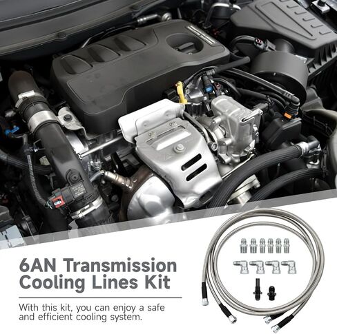 خرطوم خط تبريد ناقل الحركة 70 بوصة 6AN متوافق مع Chevy 1996-2021 وFord C6/AOD، 700R4 4L60 4L60E، طقم خطوط تبريد ناقل الحركة من الفولاذ المقاوم للصدأ، خرطوم PTFE المضفر SS، عبوتان in Saudi Arabia