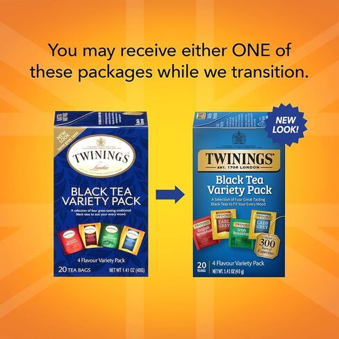 Twinings Black Tea Variety Pack with Earl Grey Tea, English Breakfast Tea, Irish Breakfast Tea, and Lady Grey Tea Bags, Individually Wrapped, 20 Count Ea (Pack of 3) in Saudi Arabia