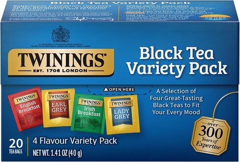 Twinings Black Tea Variety Pack with Earl Grey Tea, English Breakfast Tea, Irish Breakfast Tea, and Lady Grey Tea Bags, Individually Wrapped, 20 Count Ea (Pack of 3) in Saudi Arabia