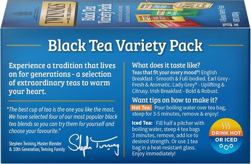 Twinings Black Tea Variety Pack with Earl Grey Tea, English Breakfast Tea, Irish Breakfast Tea, and Lady Grey Tea Bags, Individually Wrapped, 20 Count Ea (Pack of 3) in Saudi Arabia