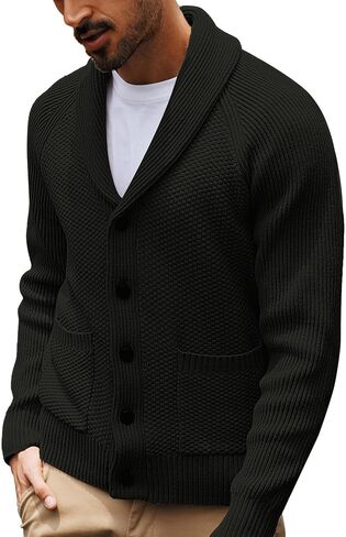 PJ PAUL JONES Mens Shawl Collar Cardigan Sweaters Knit Textured Sweater Button Down Cardigans in Saudi Arabia
