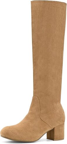 Shoe'N Tale Knee High Boots for Women Block Chunky Heel Boots with Side Zipper in Saudi Arabia
