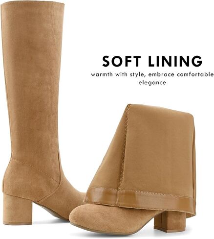 Shoe'N Tale Knee High Boots for Women Block Chunky Heel Boots with Side Zipper in Saudi Arabia
