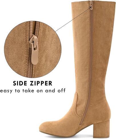 Shoe'N Tale Knee High Boots for Women Block Chunky Heel Boots with Side Zipper in Saudi Arabia