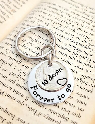 10 Down and Forever To Go 10th Year Anniversary Gift Key Chain with a 2014 Dime and Silver Aluminum Charm in Kuwait
