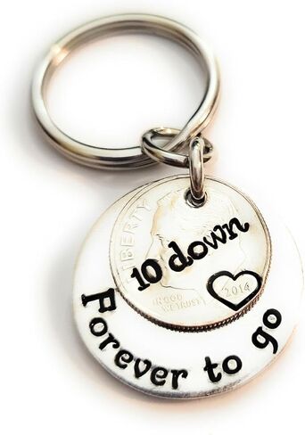 10 Down and Forever To Go 10th Year Anniversary Gift Key Chain with a 2014 Dime and Silver Aluminum Charm in Kuwait