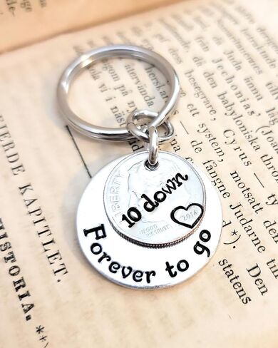 10 Down and Forever To Go 10th Year Anniversary Gift Key Chain with a 2014 Dime and Silver Aluminum Charm in Kuwait