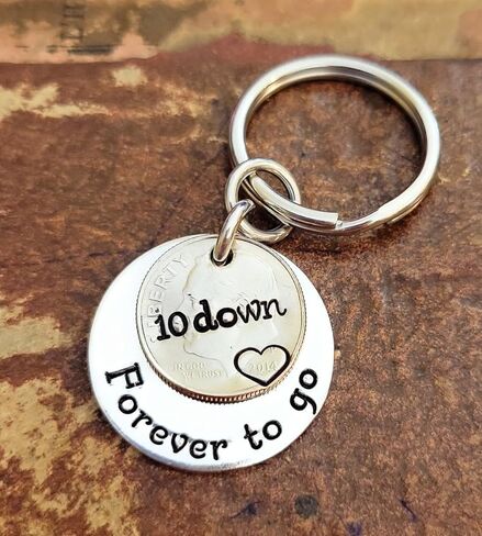 10 Down and Forever To Go 10th Year Anniversary Gift Key Chain with a 2014 Dime and Silver Aluminum Charm in Kuwait