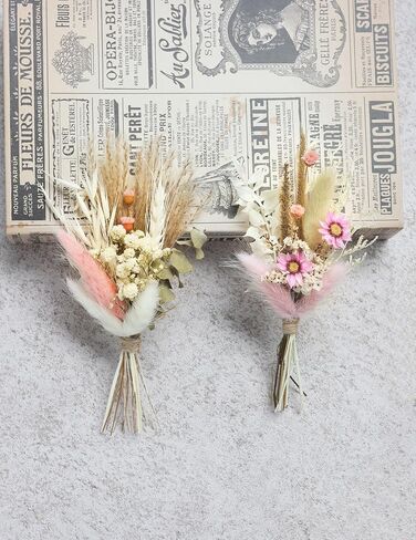 Mini Dried Flower Bouquet Set of 6, Boho Wedding Decor, Boutonniere for Men,Table Centerpieces, Dry Pampas Grass,Birthday Cake Flowers,Personalized Bridesmaid Gift Box,Small Bottles Decoration.(White) in Kuwait