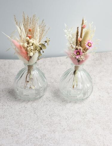 Mini Dried Flower Bouquet Set of 6, Boho Wedding Decor, Boutonniere for Men,Table Centerpieces, Dry Pampas Grass,Birthday Cake Flowers,Personalized Bridesmaid Gift Box,Small Bottles Decoration.(White) in Kuwait