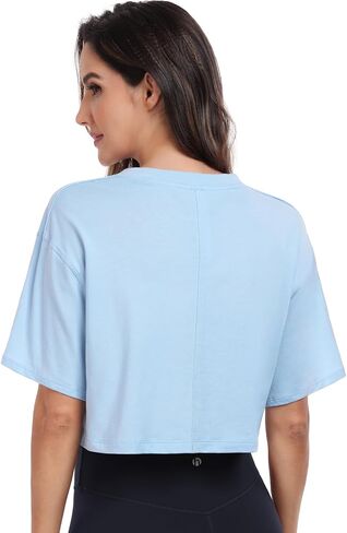 HeyNuts Pima Cotton Short Sleeve Cropped Tops for Women Crew Neck Basic Casual Crop T-Shirt Relaxed Fit in Saudi Arabia