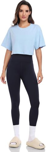 HeyNuts Pima Cotton Short Sleeve Cropped Tops for Women Crew Neck Basic Casual Crop T-Shirt Relaxed Fit in Saudi Arabia