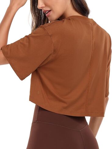HeyNuts Pima Cotton Short Sleeve Cropped Tops for Women Crew Neck Basic Casual Crop T-Shirt Relaxed Fit in Saudi Arabia