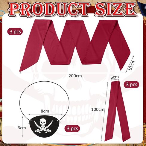 مجموعة إكسسوارات أزياء قرصان الهالوين 9 قطع من Geosar، 3 باندانا قرصان، 3 رقعة عين، قناع عين، 3 وشاح قرصان، حزام خصر in Kuwait