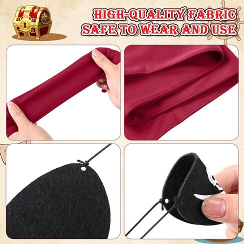 مجموعة إكسسوارات أزياء قرصان الهالوين 9 قطع من Geosar، 3 باندانا قرصان، 3 رقعة عين، قناع عين، 3 وشاح قرصان، حزام خصر in Kuwait