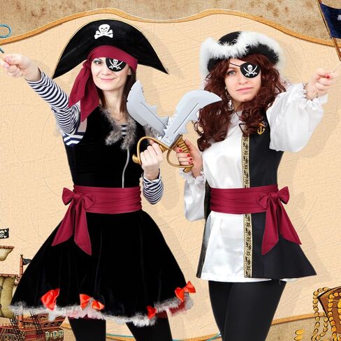 مجموعة إكسسوارات أزياء قرصان الهالوين 9 قطع من Geosar، 3 باندانا قرصان، 3 رقعة عين، قناع عين، 3 وشاح قرصان، حزام خصر in Kuwait