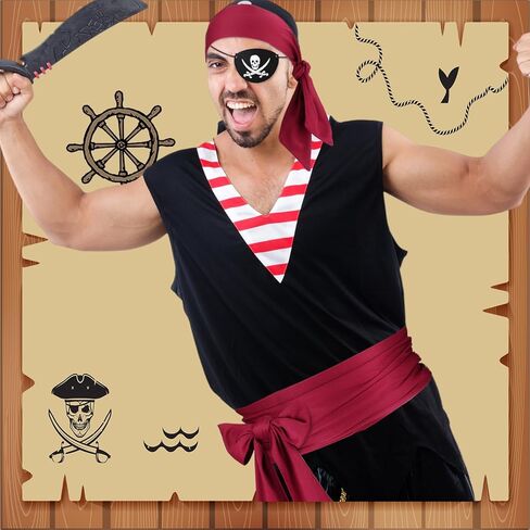 مجموعة إكسسوارات أزياء قرصان الهالوين 9 قطع من Geosar، 3 باندانا قرصان، 3 رقعة عين، قناع عين، 3 وشاح قرصان، حزام خصر in Kuwait