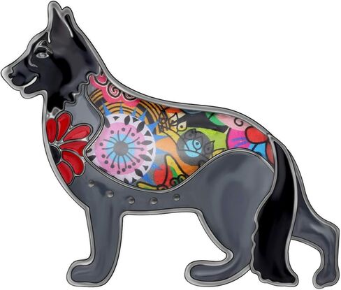 بروش كلب الراعي الألماني مصنوع من سبائك المينا ودبابيس على شكل جرو وحيوان أليف ووشاح وإكسسوارات مجوهرات هدايا للنساء والسيدات (أسود) in Kuwait