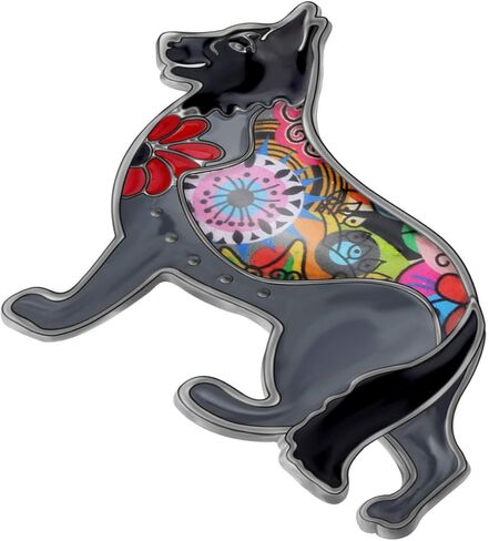 بروش كلب الراعي الألماني مصنوع من سبائك المينا ودبابيس على شكل جرو وحيوان أليف ووشاح وإكسسوارات مجوهرات هدايا للنساء والسيدات (أسود) in Kuwait