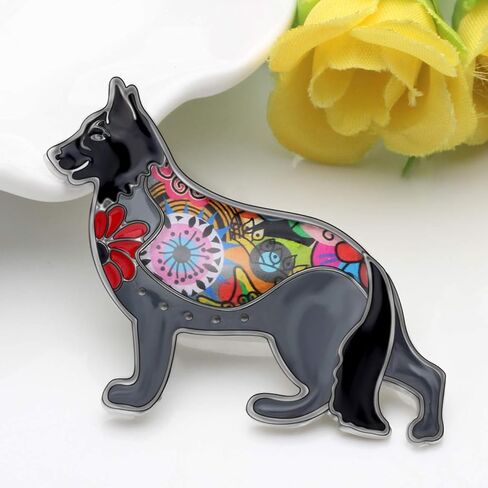 بروش كلب الراعي الألماني مصنوع من سبائك المينا ودبابيس على شكل جرو وحيوان أليف ووشاح وإكسسوارات مجوهرات هدايا للنساء والسيدات (أسود) in Kuwait