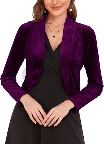 Women's Long Sleeve Velvet Shrug for Dresses Cocktail Party Open Front Cropped Bolero Cardigan Top in Saudi Arabia