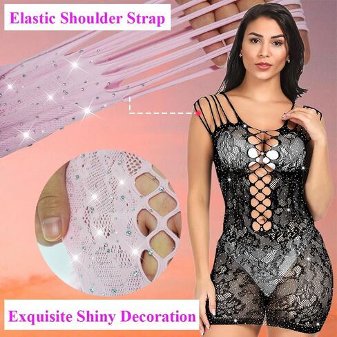 حجر الراين شبكة صيد السمك سباركلي مثير ارتداءها المرأة شبكة صيد السمك الملابس الداخلية شبكة قميص بيبي دول ارتداءها in Kuwait