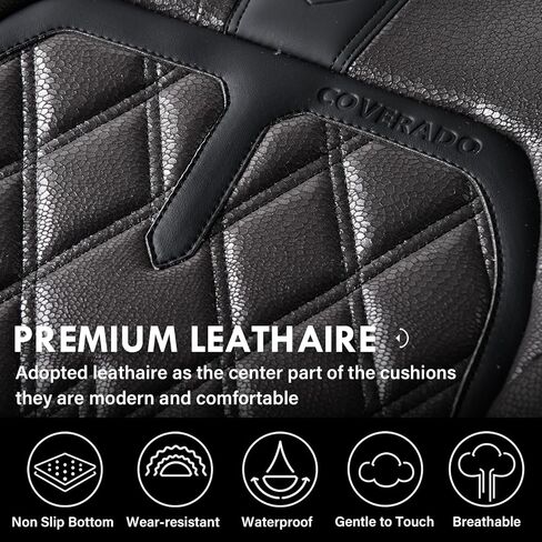 أغطية مقاعد السيارة Coverado الأمامية، عبوتان من أغطية المقاعد العالمية للسيارات، وسائد مقعد جلدية فاخرة، واقيات مقاعد مقاومة للماء والأوساخ وأغطية مقاعد مقاومة للأشعة فوق البنفسجية تناسب معظم المركبات باللون الأسود in Kuwait
