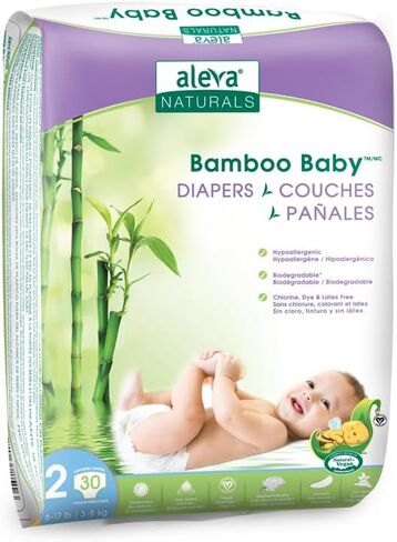 حفاضات أطفال من الخيزران مضادة للحساسية من Aleva Naturals، فائقة النعومة، صديقة للبشرة الحساسة، قابلة للتحلل البيولوجي، للاستعمال مرة واحدة - مقاس 2 (6-17 رطل/3-8 كجم) | 30 قيراط، 37845 in Kuwait