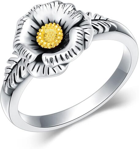 Vintage Birthday Flower Rings for Women 925 Sterling Silver Birth Flower Jewelry Gifts for Mom Wife in Saudi Arabia