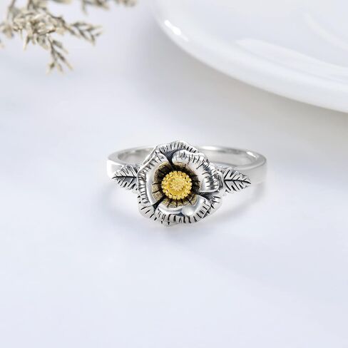 Vintage Birthday Flower Rings for Women 925 Sterling Silver Birth Flower Jewelry Gifts for Mom Wife in Saudi Arabia