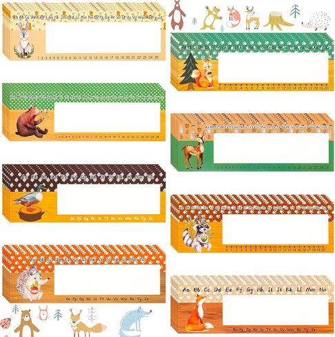 48 قطعة من لوحة اسم أصدقاء الغابة، مخطوطة تقليدية، علامات اسم أبجدية مسطحة يسار/يمين مع نقاط صمغ لتزيين مخلوقات مكاتب طلاب المدارس، 11.8 × 4 بوصات (وودلاند) in Kuwait