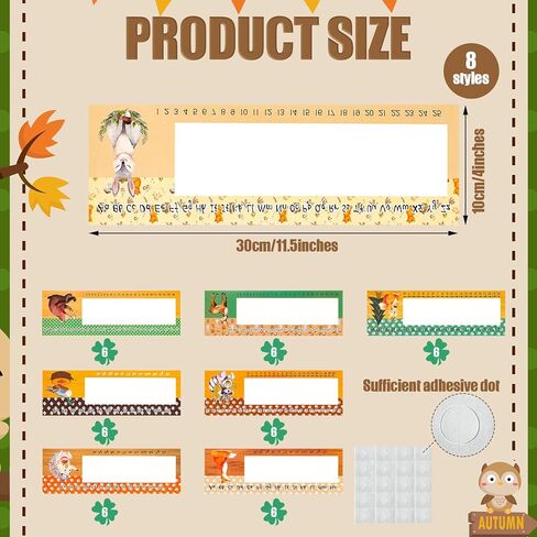 48 قطعة من لوحة اسم أصدقاء الغابة، مخطوطة تقليدية، علامات اسم أبجدية مسطحة يسار/يمين مع نقاط صمغ لتزيين مخلوقات مكاتب طلاب المدارس، 11.8 × 4 بوصات (وودلاند) in Kuwait