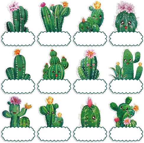 120 Pieces Cactus Name Tags Stickers, Self Adhesive Cactus Stickers Labels Cute Cactus Themed Bulletin Board Stickers Cactus Cutouts Nameplate for Classroom Student Back to School Desk Decor in Kuwait