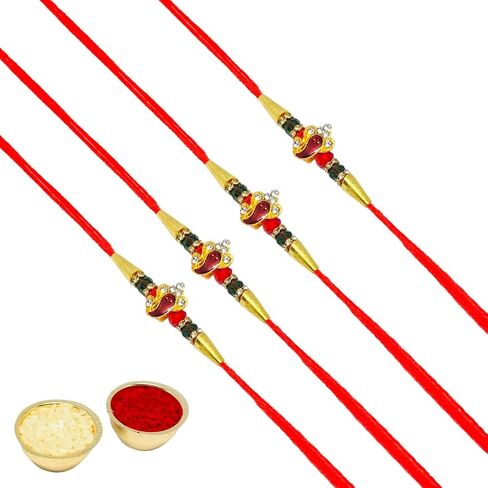 KHANDEKAR Set of 4 Ganesha Design Rakhi for Brother, Designer Rakhi Set for Raksha Bandhan, Rakhi Thread Bhaiya Bhabhi Sister Rakhi Band for Rakshabandhan with Roli Chawal in Saudi Arabia