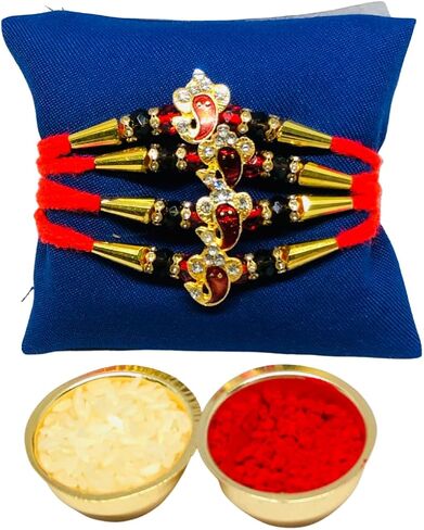 KHANDEKAR Set of 4 Ganesha Design Rakhi for Brother, Designer Rakhi Set for Raksha Bandhan, Rakhi Thread Bhaiya Bhabhi Sister Rakhi Band for Rakshabandhan with Roli Chawal in Saudi Arabia