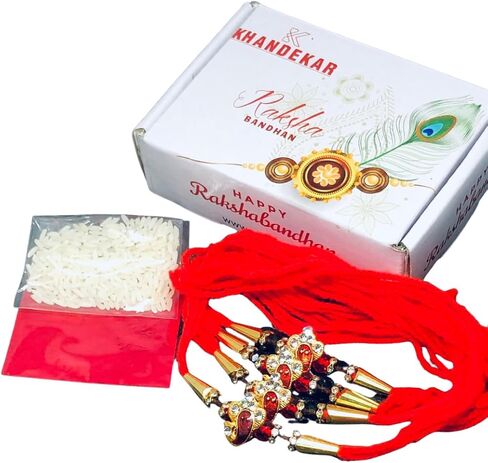 KHANDEKAR Set of 4 Ganesha Design Rakhi for Brother, Designer Rakhi Set for Raksha Bandhan, Rakhi Thread Bhaiya Bhabhi Sister Rakhi Band for Rakshabandhan with Roli Chawal in Saudi Arabia
