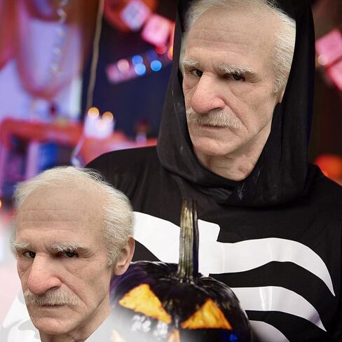 TIHHJTB Cosplay Party Props، قناع الوجه للتجاعيد المخيف للهالوين، قناع الهالوين للجد الواقعي، زي كبير السن هدية لحفلة الرأس بالكامل (رجل ذو شعر) (أ) in Saudi Arabia